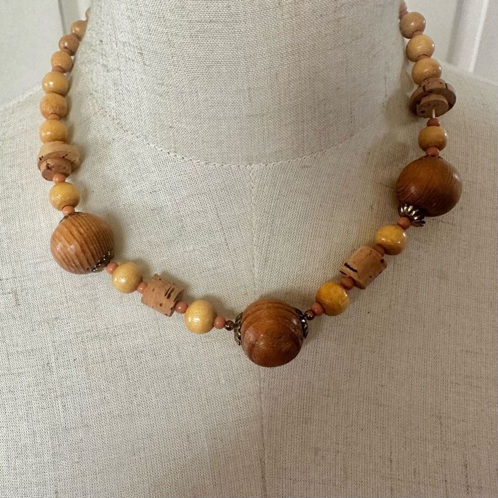 Brown and tan cork beaded necklace